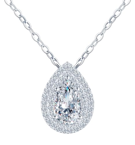 INFINIONLY Damen Tropfen Diamant Halskette Anhänger 1 Karat Moissanit 925 Silber Ketten für Mädchen D Farbe VVS1 Perfekt Geschliffene Pavé Diamant mit GRA Zertifikat Hochzeitsschmuck von INFINIONLY