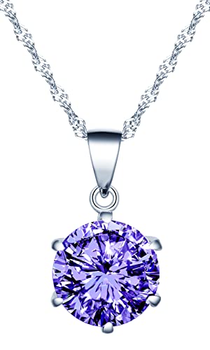 INFINIONLY Damen und Mädchen Halskette Anhänger, 925 Sterling silber halskette, 6-Steg-Krappenfassung Einzelne Diamant Anhänger, Einfache bunte zirkon halskette, Perfekter Schneidprozess, helles lila von INFINIONLY