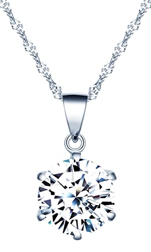 INFINIONLY Damen und Mädchen Halskette Anhänger, 925 Sterling silber halskette, 6-Steg-Krappenfassung Einzelne Diamant Anhänger, Einfache bunte zirkon halskette, Perfekter Schneidprozess von INFINIONLY