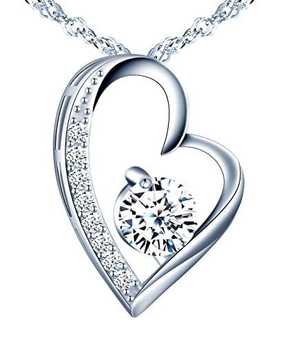 INFINIONLY Damen und Mädchen Herz Halskette Anhänger, 925 Sterling silber halskette, 3-Steg-Krappenfassung Diamant Herz Anhänger, Bunte zirkon anhänger, Perfekter Schneidprozess, farblos zirkon INFINIONLY Damen und Mädchen Herz Halskette Anhänger, 925 Sterling silber halskette, 3-Steg-Krappenfassung Diamant Herz Anhänger, Bunte zirkon anhänger, Perfekter Schneidprozess, farblos zirkon von INFINIONLY
