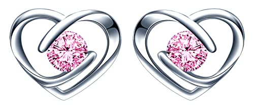 INFINIONLY Damen und Mädchen Herz Ohrringe, 925 Sterling silber ohrringe, Herz Diamant Ohrringe, Einfache bunte zirkon ohrstecker, Perfekter Schneidprozess, rosa zirkon von INFINIONLY