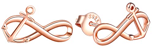 INFINIONLY Damen und Mädchen Ohrringe, 925 silber ohrring, Unendlichkeitssymbol Ohrringe, unendlichkeitssymbol ohrstecker eingelegter anker, rose gold von INFINIONLY