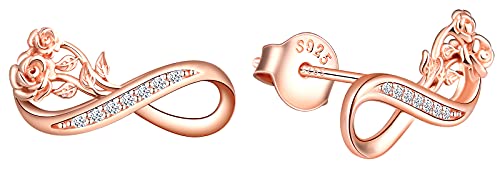 INFINIONLY Damen und Mädchen Ohrringe, 925 silber ohrring, Unendlichkeitssymbol Ohrringe, unendlichkeitssymbol ohrstecker eingelegter rosenstrauß, intarsien zirkon, rose gold von INFINIONLY