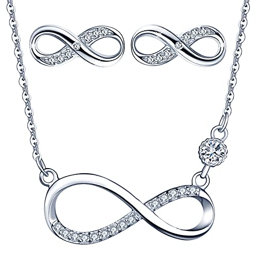 INFINIONLY Diamant Schmuck-Sets, Damen Mädchen Diamant Halskette Anhänger Ohrring, 925 silber Halskette Ohrring, Elegantes Unendlichkeits symbol Schmuck-Sets, eingelegter Zirkon, silber von INFINIONLY