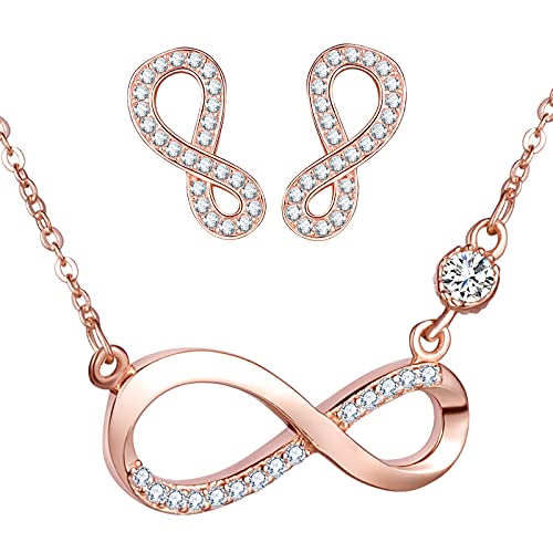 INFINIONLY Diamant Schmuck-Sets, Damen Mädchen Halskette Anhänger Ohrring, 925 silber Halskette Ohrring, Unendlichkeits symbol Schmuck-Sets, eingelegter Zirkon, rosegold von INFINIONLY