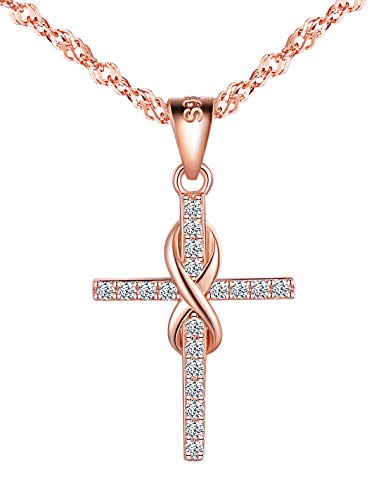 INFINIONLY Elegant Kreuz Unendlichkeitssymbol Halskette Ketten, Damen 925 Sterling Silber Halskette Anhänger, eingelegter Zirkon, Roségold von INFINIONLY