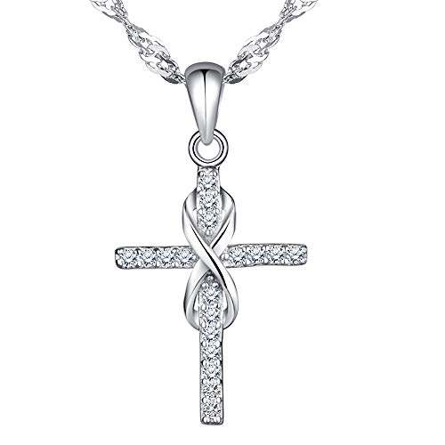 INFINIONLY Elegant Kreuz Unendlichkeitssymbol Halskette Ketten, Damen 925 Sterling Silber Halskette Anhänger, eingelegter Zirkon, Silber von INFINIONLY