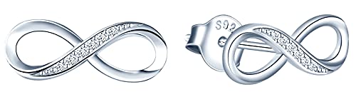 INFINIONLY Fashion Damen Mädchen Ohrring mit Zirkonia Elegante 925 Silber Schmuck Unendlichkeits Symbol-Herz Ohrstecker, Silber von INFINIONLY