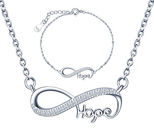 INFINIONLY Fashion Damen Mädchen Unendlichkeits Symbol Ketten Anhänger und Armbänder 925 Silber Schmuck-Sets mit Zirkonia Elegante "Hope" Element Halskette mit Anhänger Armband Geburtstagsgeschenk von INFINIONLY