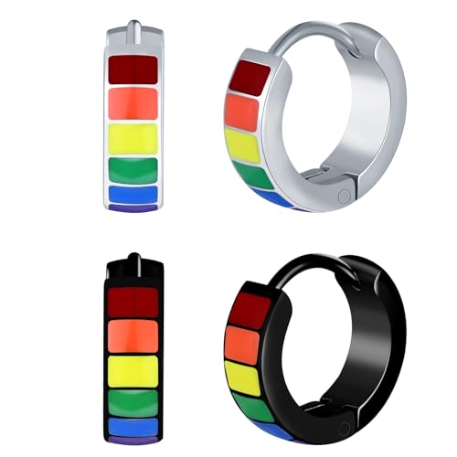 INFINIONLY Fashion Herren Edelstahl Ohrringe Creolen Regenbogen Dame Teenager Hoops Ohrhänger Schlichte Mode Edelstahl Durchbohrte Ohrstecker Ohrhänger, 2 Paare von INFINIONLY