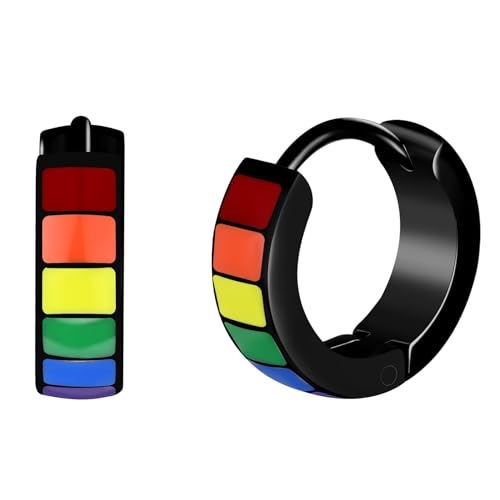 INFINIONLY Fashion Herren Edelstahl Ohrringe Creolen Regenbogen Dame Teenager Hoops Ohrhänger Schlichte Mode Edelstahl Durchbohrte Ohrstecker Ohrhänger, Schwarz von INFINIONLY