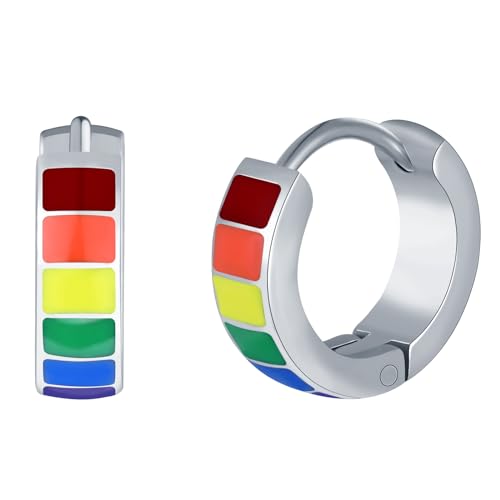 INFINIONLY Fashion Herren Edelstahl Ohrringe Creolen Regenbogen Dame Teenager Hoops Ohrhänger Schlichte Mode Edelstahl Durchbohrte Ohrstecker Ohrhänger, Silber von INFINIONLY