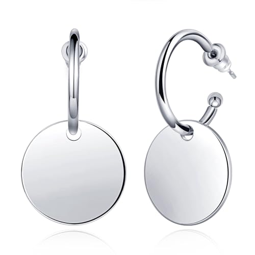 INFINIONLY Fashion Herren Edelstahl Ohrringe Creolen Runde Münz Dame Teenager Hoops Ohrhänger Schlichte Mode Edelstahl Durchbohrte Ohrstecker Ohrhänger Zwei Arten zu tragen, Silber von INFINIONLY