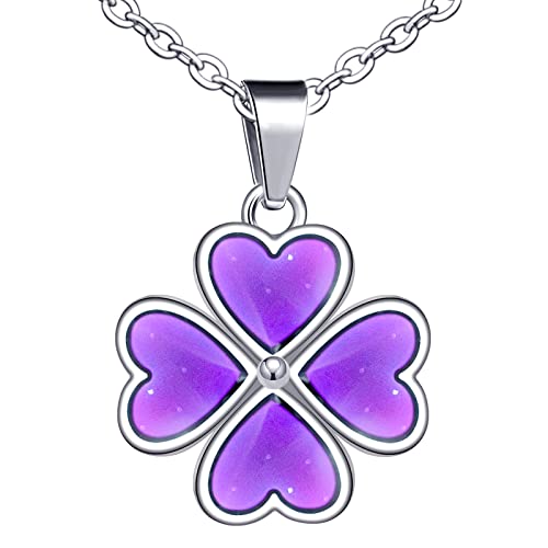 INFINIONLY Damen Mädchen Edelstahl Halskette Anhänger Kreative Vierblättrige Kleeblatt Ketten mit 50cm Kette, Die Farbe des Anhängers ändert Sich mit der Temperatur INFINIONLY Damen Mädchen Edelstahl Halskette Anhänger Kreative Vierblättrige Kleeblatt Ketten mit 50cm Kette, Die Farbe des Anhängers ändert Sich mit der Temperatur von INFINIONLY