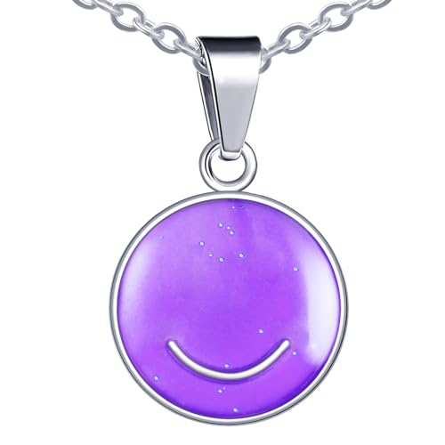INFINIONLY Halskette Anhänger aus Edelstahl für Damen Mädchen, Niedliche Cartoon-Smile Kette, Temperaturempfindliche Halskette, 55cm Kette, Die Farbe des Anhängers ändert Sich mit der Temperatur von INFINIONLY