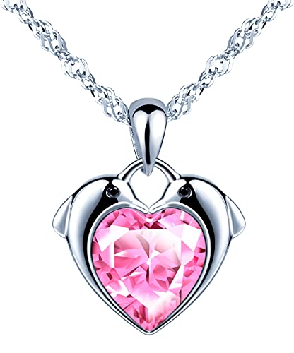 INFINIONLY Halskette Ketten für Damen und Mädchen, 925 silber Halskette, Delphin-Herz Halskette Anhänger mit glänzender stein, 45cm Kette, eingelegter glänzender rosa zirkon INFINIONLY Halskette Ketten für Damen und Mädchen, 925 silber Halskette, Delphin-Herz Halskette Anhänger mit glänzender stein, 45cm Kette, eingelegter glänzender rosa zirkon von INFINIONLY