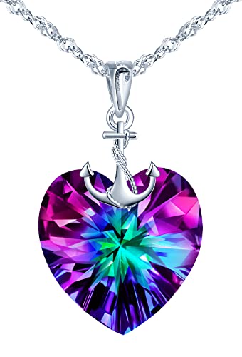 INFINIONLY Halskette Ketten für Damen und Mädchen, 925 silber Halskette, "Herz des Ozeans" Herz Kristall Halskette Anhänger, Bunter farbverlauf kristall Anhänger, mit mini Anker, 45cm Kette INFINIONLY Halskette Ketten für Damen und Mädchen, 925 silber Halskette, "Herz des Ozeans" Herz Kristall Halskette Anhänger, Bunter farbverlauf kristall Anhänger, mit mini Anker, 45cm Kette von INFINIONLY