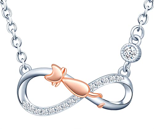 INFINIONLY Halskette für Damen und Mädchen, 925 Sterling silber Halskette, Silber Unendlichkeitssymbol Anhänger mit rose gold süße Katze, Eingelegt Zirkon, Farbgalvanischer Prozess, Stilvoll INFINIONLY Halskette für Damen und Mädchen, 925 Sterling silber Halskette, Silber Unendlichkeitssymbol Anhänger mit rose gold süße Katze, Eingelegt Zirkon, Farbgalvanischer Prozess, Stilvoll von INFINIONLY