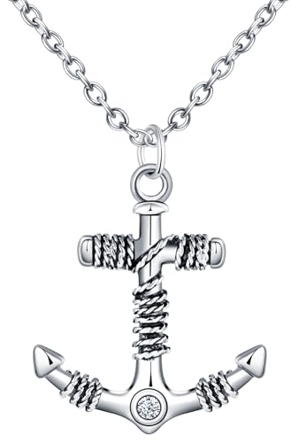 INFINIONLY Herren Anker Ketten Halskette aus Edelstahl Kreative Anker Zirkonia Anhänger mit 55cm Kette Trend Amulett Halskette Hip Hop Schmuck Dekoration für Jugendliche von INFINIONLY