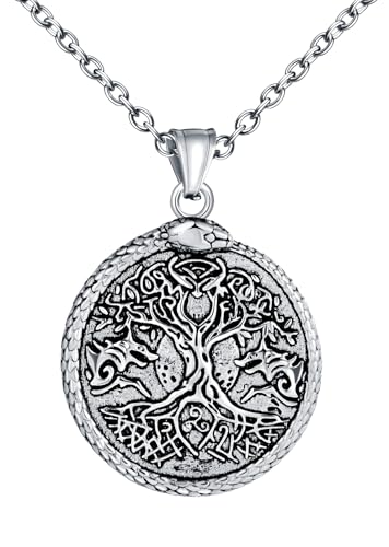INFINIONLY Herren Damen Baum des Lebens Medaillon Halskette Anhänger aus Edelstahl Kreative Tree of Life Ketten mit Schlange Vintage Anhänger mit 55cm Kette Hip Hop Dekoration für Teenager von INFINIONLY