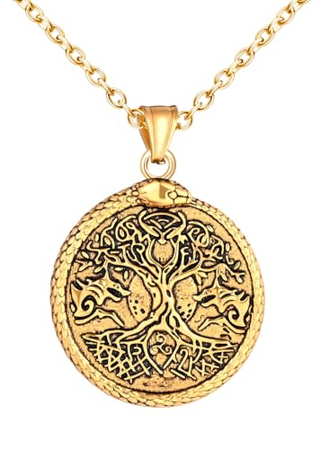 INFINIONLY Herren Damen Gold Baum des Lebens Medaillon Halskette Anhänger aus Edelstahl Kreative Tree of Life Ketten mit Schlange Vintage Anhänger mit 55cm Kette Hip Hop Dekoration für Teenager von INFINIONLY
