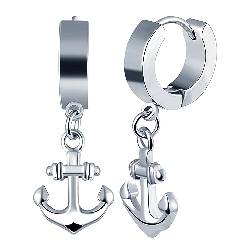 INFINIONLY Herren Edelstahl Anker Ohrringe Damen Ohrstecker Mode Kreative Edelstahl Anker Creolen Ohrhänger, Silber von INFINIONLY