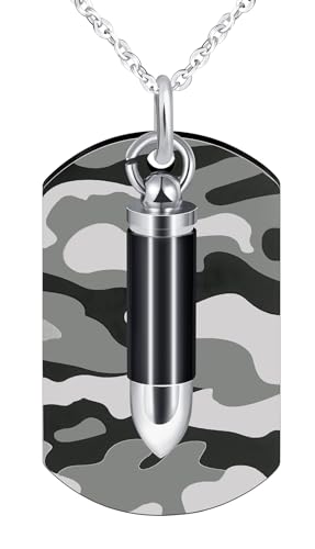 INFINIONLY Herren Edelstahl Camouflage Dog Tag Halsketten Kreativer Bullet Anhänger für Jungen Personalisierter Medaillons Kette für Jugendlich von INFINIONLY