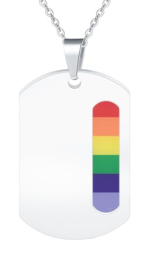 INFINIONLY Herren Edelstahl Dog Tag Halsketten mit Regenbogen-Muster Kreativer Medaillen Anhänger Mode Jungen Teenager Pullover Kette von INFINIONLY