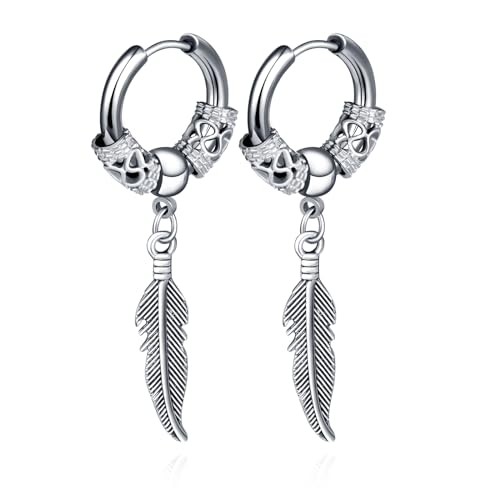 INFINIONLY Herren Edelstahl Feder Ohrringe Creolen für Dame Teenager Jungen Feder Ohrhänger Fashion Mode Edelstahl Durchbohrte Ohrstecker Ohrhänger, Silber INFINIONLY Herren Edelstahl Feder Ohrringe Creolen für Dame Teenager Jungen Feder Ohrhänger Fashion Mode Edelstahl Durchbohrte Ohrstecker Ohrhänger, Silber von INFINIONLY