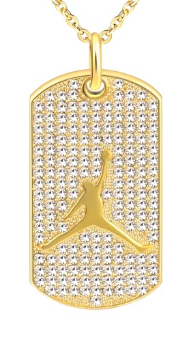 INFINIONLY Herren Edelstahl Gold Dog Tag Halsketten mit Zirkonia Kreativer Athleten-Basketball Medaillen Anhänger Kette für Jungen Jugendlich von INFINIONLY