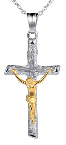 INFINIONLY Herren Edelstahl Halsketten Religion Kreuz Anhänger für Jungen Kreativer Jesus Guardian Halskette Kette für Damen von INFINIONLY