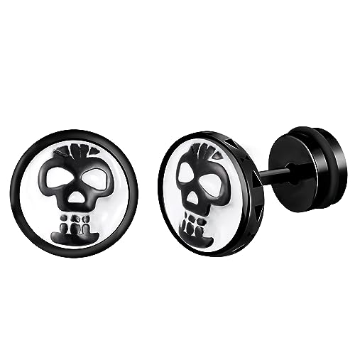 INFINIONLY Herren Edelstahl Ohrringe Damen Runde Totenkopf Ohrstecker Mode Kreative Edelstahl Ohrstecker Halloween Ohrringe, Schwarz von INFINIONLY