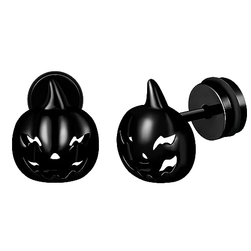 INFINIONLY Herren Edelstahl Ohrringe Damen Skelett Ohrstecker Mode Kreative Edelstahl Kürbis Ohrstecker Schraub-Ohrstöpsel Halloween Ohrringe, Schwarz von INFINIONLY