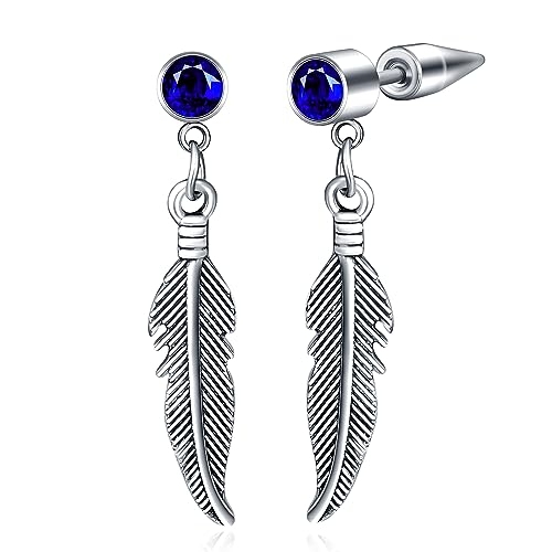 INFINIONLY Herren Edelstahl Ohrringe Feder Spitz Zulaufende Damen Blau Zirkon Ohrhänger Schlichte Mode Edelstahl Ohrstecker von INFINIONLY