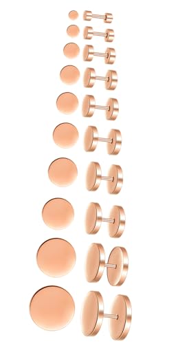 INFINIONLY Herren Edelstahl Ohrringe Ohrhänger Mode Kreative Damen Teenager Runde Hantel Ohrstecker Multi Size 10 Paare Piercing Ohrstecker Ohrringe, Rosegold von INFINIONLY
