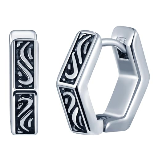 INFINIONLY Herren Edelstahl Ohrringe Quadratische Creolen mit Eingravierter Blume Kreative Ohrhänger für Dame Teenager Fashion Mode Piercing Ohrstecker von INFINIONLY