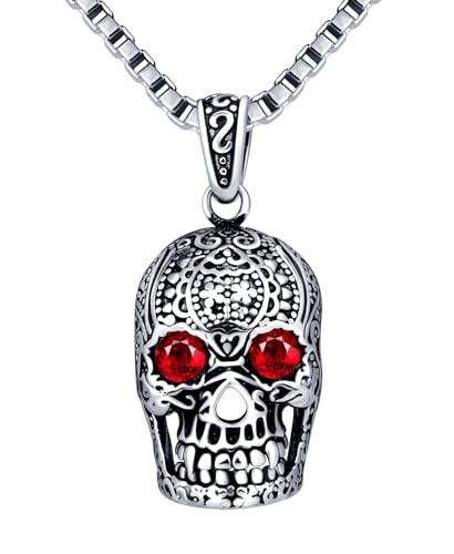 INFINIONLY Herren Edelstahl Totenkopf Halsketten Anhänger mit Zirkonia Kreative Halloween Anhänger Mode Jungen Teenager Pullover Kette von INFINIONLY