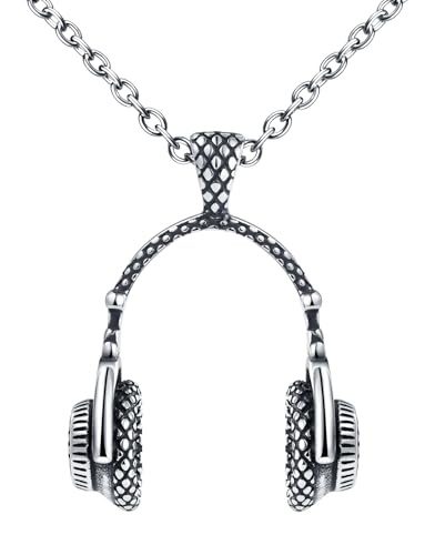 INFINIONLY Herren Kopfhörer Halskette aus Edelstahl Fashion Hip Hop Musik Kopfhörer Ketten Trendy Musik Audiophile Anhänger mit 55cm Kette Dekoration für Teenager von INFINIONLY