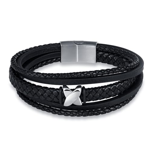 INFINIONLY Herren Mehrschichtiges Geflochtenes Leder Armband Fashion Edelstahl Armbänder für Jungen mit Edelstahl Schnalle von INFINIONLY