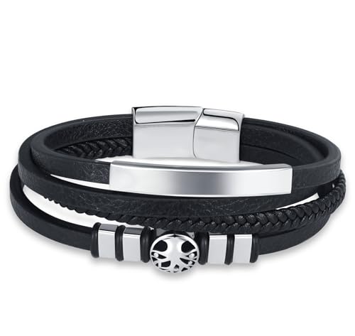 INFINIONLY Herren Mehrschichtiges Geflochtenes Leder Armband Fashion Edelstahl Baum des Lebens Armbänder für Jungen mit Edelstahl Schnalle von INFINIONLY