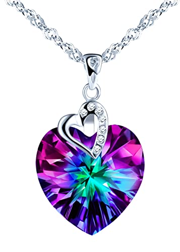 INFINIONLY Herz Halskette Ketten für Damen und Mädchen, 925 silber Halskette, "Herz des Ozeans" Herz Kristall Halskette Anhänger, Bunter farbverlauf kristall Anhänger, 45cm Kette, eingelegter zirkon INFINIONLY Herz Halskette Ketten für Damen und Mädchen, 925 silber Halskette, "Herz des Ozeans" Herz Kristall Halskette Anhänger, Bunter farbverlauf kristall Anhänger, 45cm Kette, eingelegter zirkon von INFINIONLY