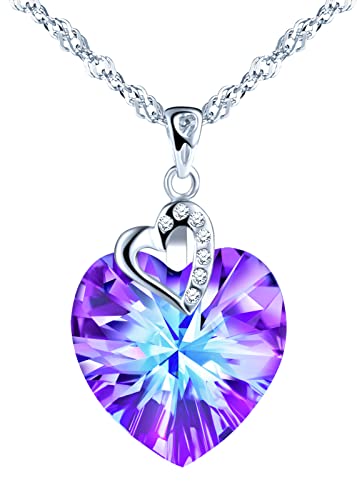 INFINIONLY Herz Halskette Ketten für Damen und Mädchen, 925 silber Halskette, "Herz des Ozeans" Herz Kristall Halskette Anhänger, Leicht lila kristall Anhänger, 45cm Kette, eingelegter zirkon von INFINIONLY