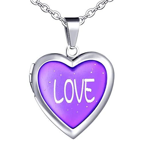 INFINIONLY Herz Ketten Halskette aus Edelstahl für Damen Mädchen Medaillon Halskette Anhänger Temperaturempfindliche Halskette, Die Farbe des Anhängers ändert Sich mit der Temperatur von INFINIONLY