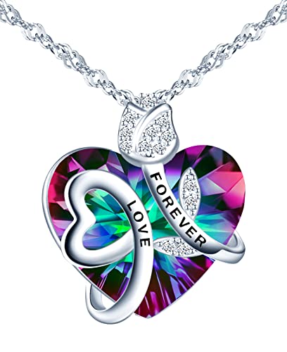 INFINIONLY Herz des Meeres Kristall Halskette für Damen und Mädchen, 925 Silber Ketten, Farbverlauf Kristall Herz Halskette Anhänger, Rosenblüte eingelegt, glänzender Zirkon, 45cm Kette INFINIONLY Herz des Meeres Kristall Halskette für Damen und Mädchen, 925 Silber Ketten, Farbverlauf Kristall Herz Halskette Anhänger, Rosenblüte eingelegt, glänzender Zirkon, 45cm Kette von INFINIONLY