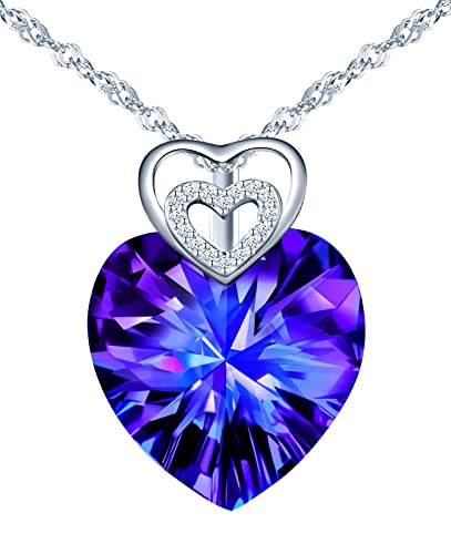 INFINIONLY "Herz des Ozeans" Halskette Anhänger für Damen und Mädchen, 925 Silber Ketten, Lila Kristall Herz Halskette, Farbverlauf Kristall Anhänger, mit mini herz, 45cm Kette, eingelegter zirkon INFINIONLY "Herz des Ozeans" Halskette Anhänger für Damen und Mädchen, 925 Silber Ketten, Lila Kristall Herz Halskette, Farbverlauf Kristall Anhänger, mit mini herz, 45cm Kette, eingelegter zirkon von INFINIONLY