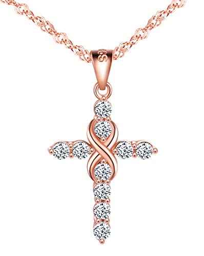 INFINIONLY Klassische Kreuz Unendlichkeitssymbol Halskette Ketten, Damen 925 Sterling Silber Halskette Anhänger, eingelegter Zirkon, Roségold von INFINIONLY