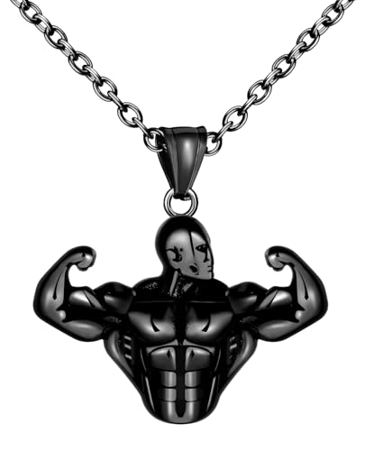 INFINIONLY Kreative Bodybuilding Herren Halskette aus Edelstahl Fashion Coole Arm-Muskel Ketten Ein Symbol für Mut und Stärke Fitness Anhänger mit 55cm Kette Dekoration für Teenager von INFINIONLY