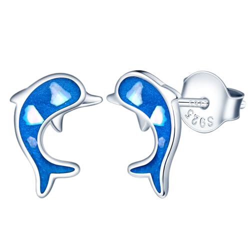 INFINIONLY Kreative Delphin Ohrringe, 925 Sterling Silber Ohrringe für Damen Mädchen, Schöner Delphin Ohrstecker, Hypoallergen Ohrschmuck von INFINIONLY