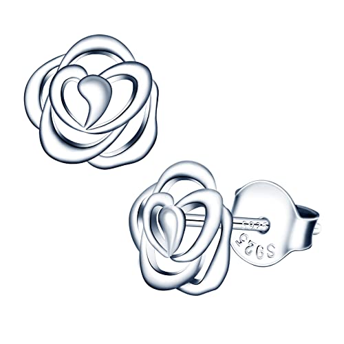 INFINIONLY Kreative Rosen Ohrringe, 925 Sterling Silber Ohrringe für Damen Mädchen, Hübsche Blumen Ohrstecker, Hypoallergen Ohrschmuck von INFINIONLY