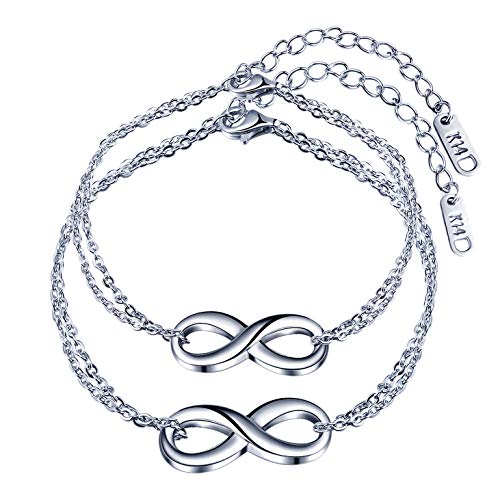 INFINIONLY Paar Edelstahl Armband, Infinity Symbol Armreif Armbänder für Herren und Damen, verstellbare Armbänder, Silber, Weihnachten Geburtstag Geschenk(Zwei Armbänder) von INFINIONLY